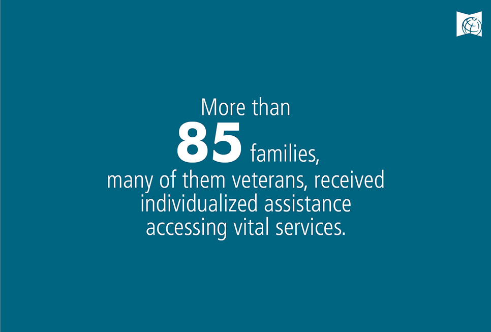 More than 85 families- many of them veterans, received individualized assistance accessing vital services