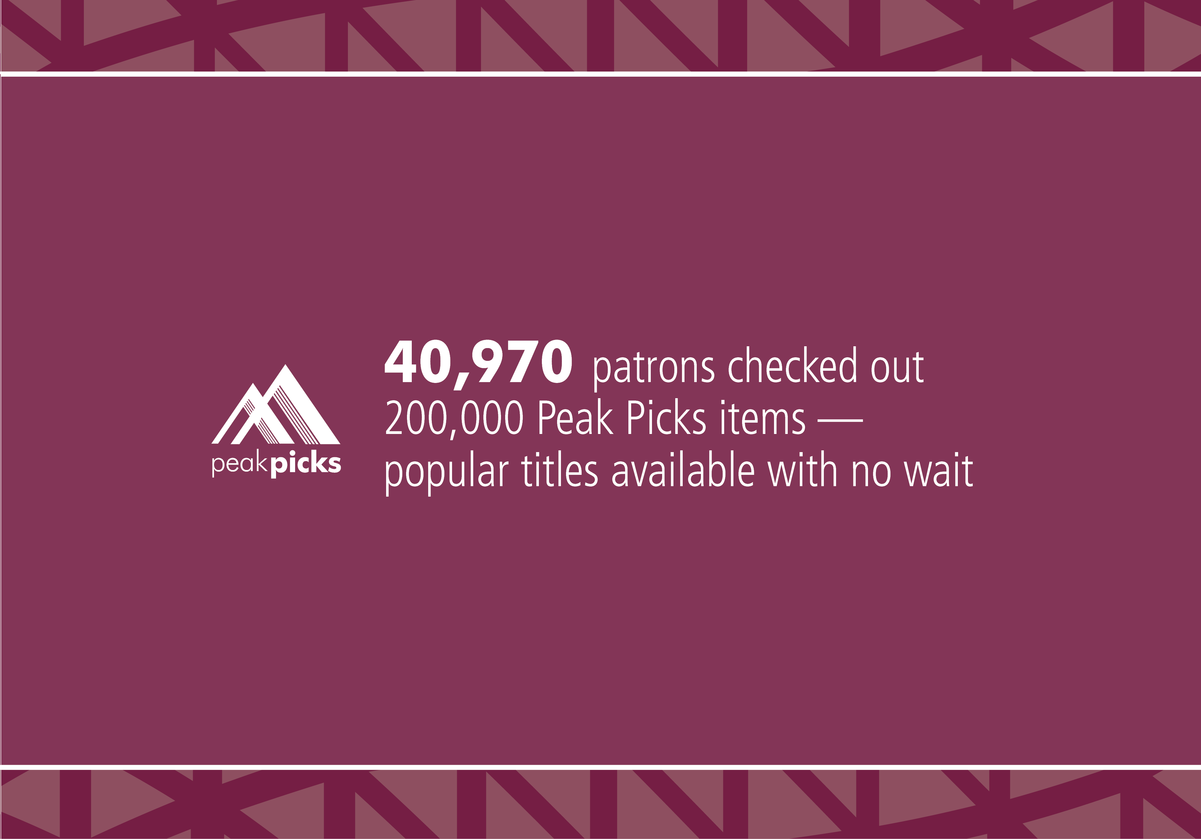 40,970 patrons checked out 200,000 Peak Picks items - popular titles available with no wait