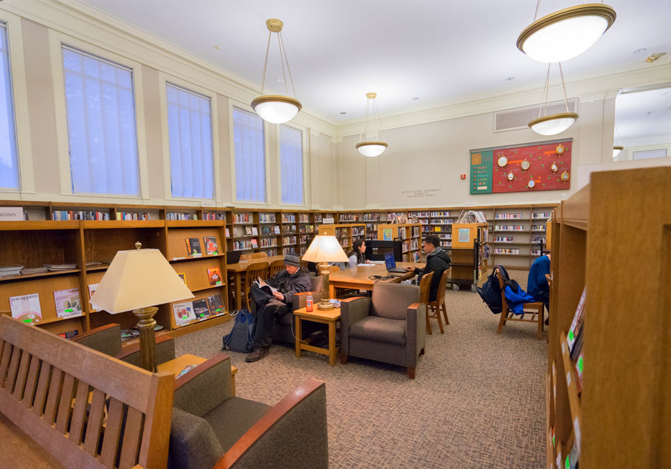 Library patrons in seating area at the Green Lake Branch