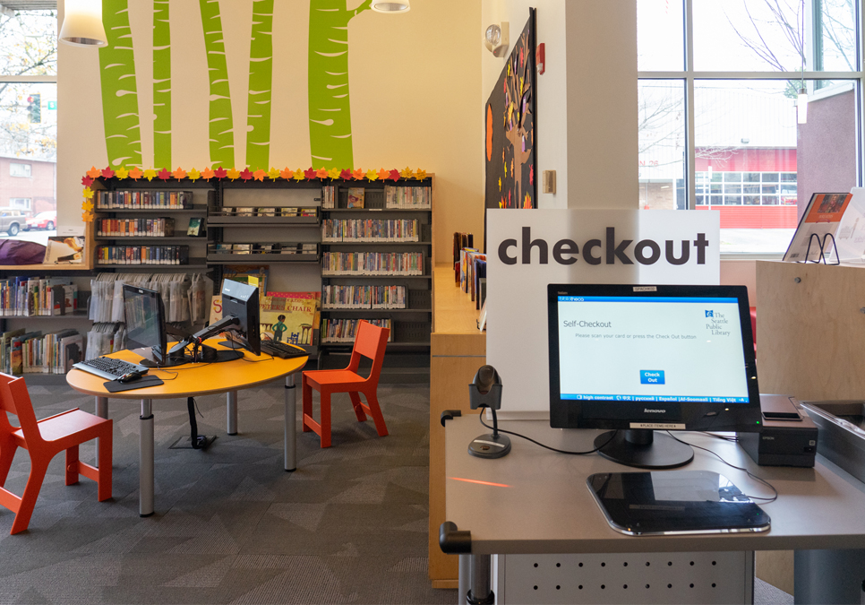 Self-checkout area at the South Park Branch