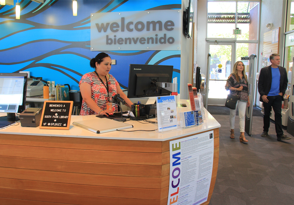 Welcome desk at the South Park Branch
