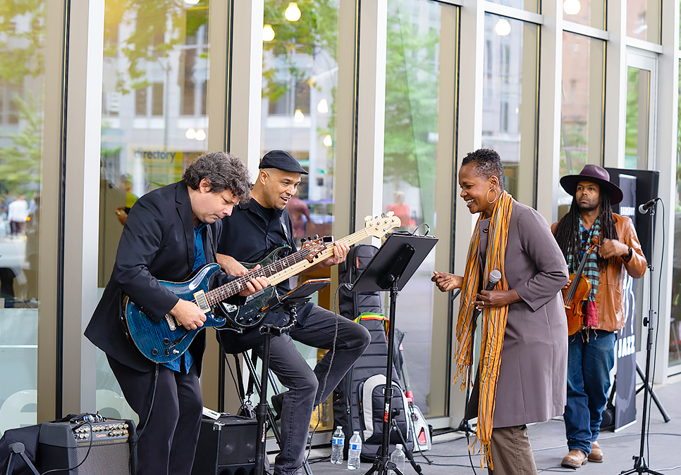 Performers at Art on the Plaza event at the Central Library in 2019
