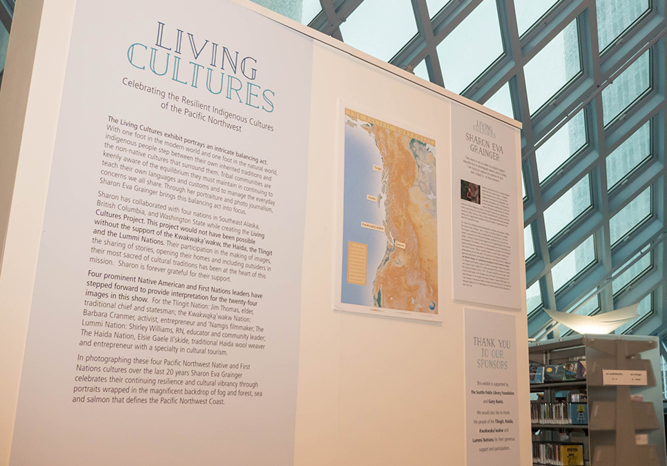 Living Cultures exhibit on third floor at the Central Library