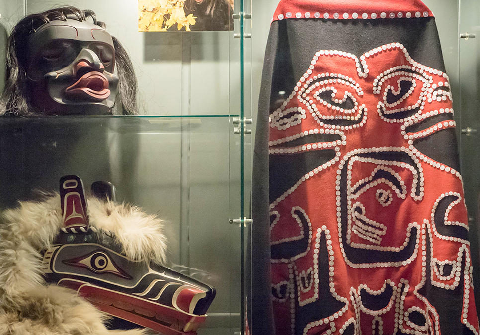 Living Cultures exhibit pieces on eighth floor at the Central Library