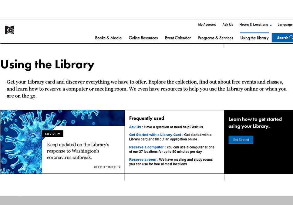 screen shot of the using the library page on spl.org