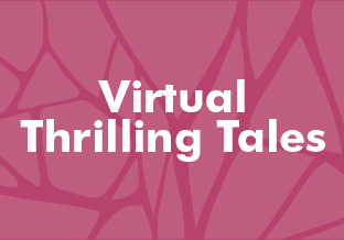 Red background and white text that reads "Virtual Thrilling Tales"