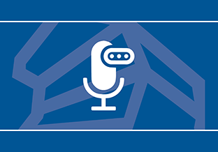 Blue background with white microphone.